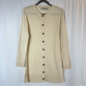 Elbow Patch Sweater Women's Victorian Romantic Long Cream Button-Up Cardigan M